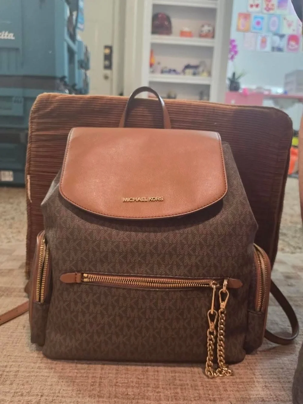 Michael Kors Brown and Tan Logo Monogram Backpack